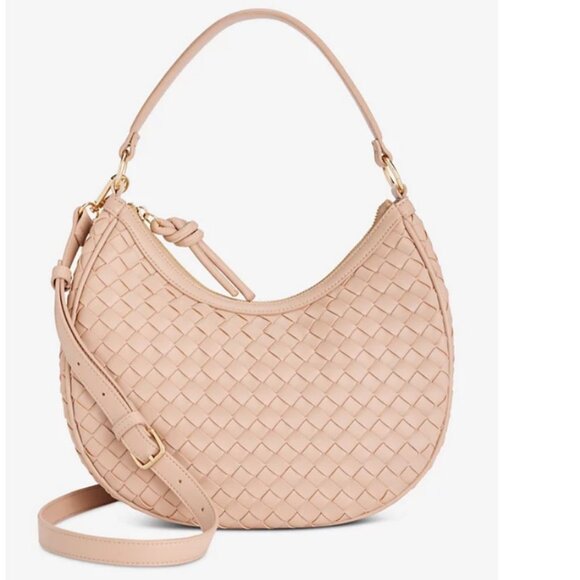 Macy's On 34th woven faux-leather shoulder hobo crossbody bag - Chai / Pink - Picture 9 of 13